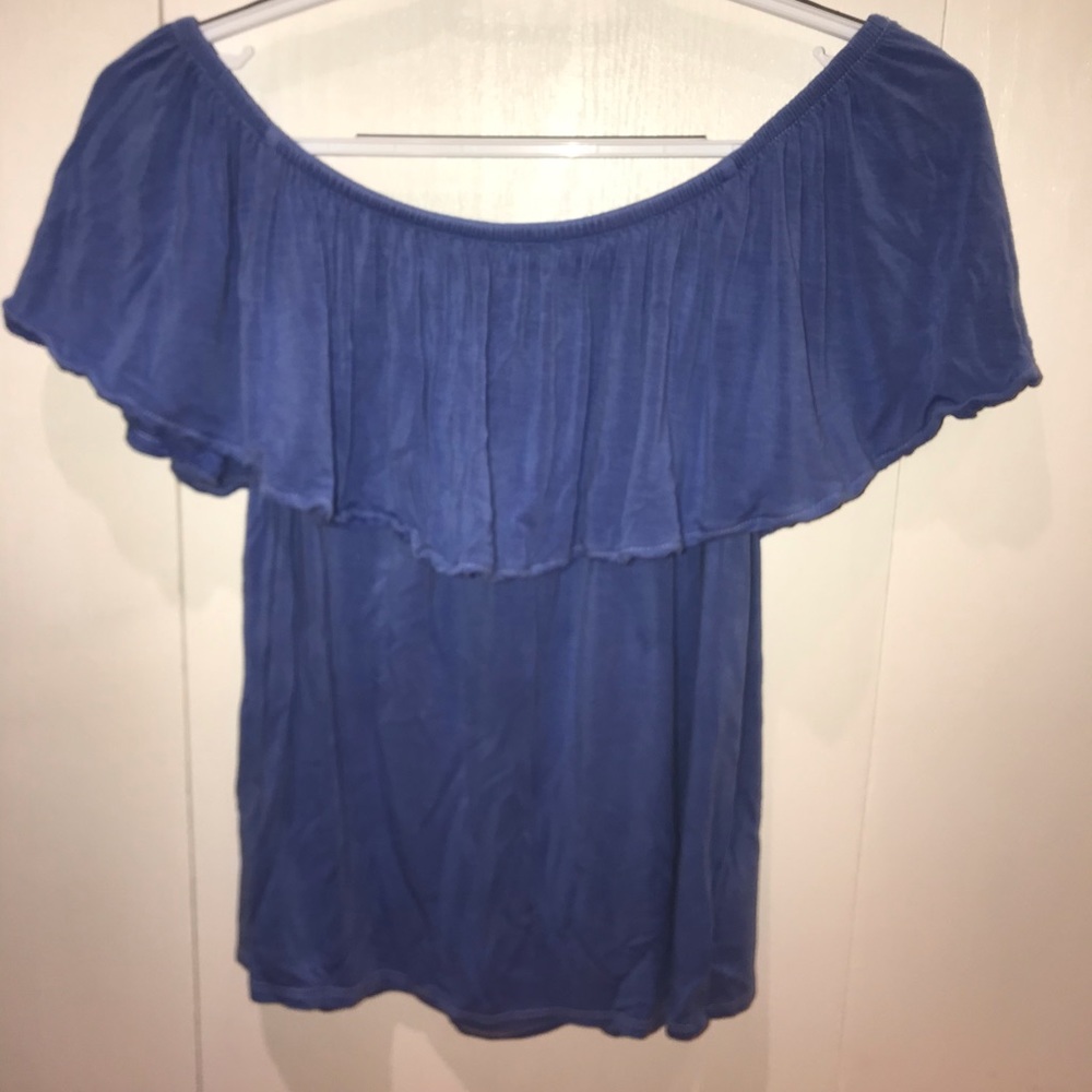 Blue off the shoulder American Eagle shirt